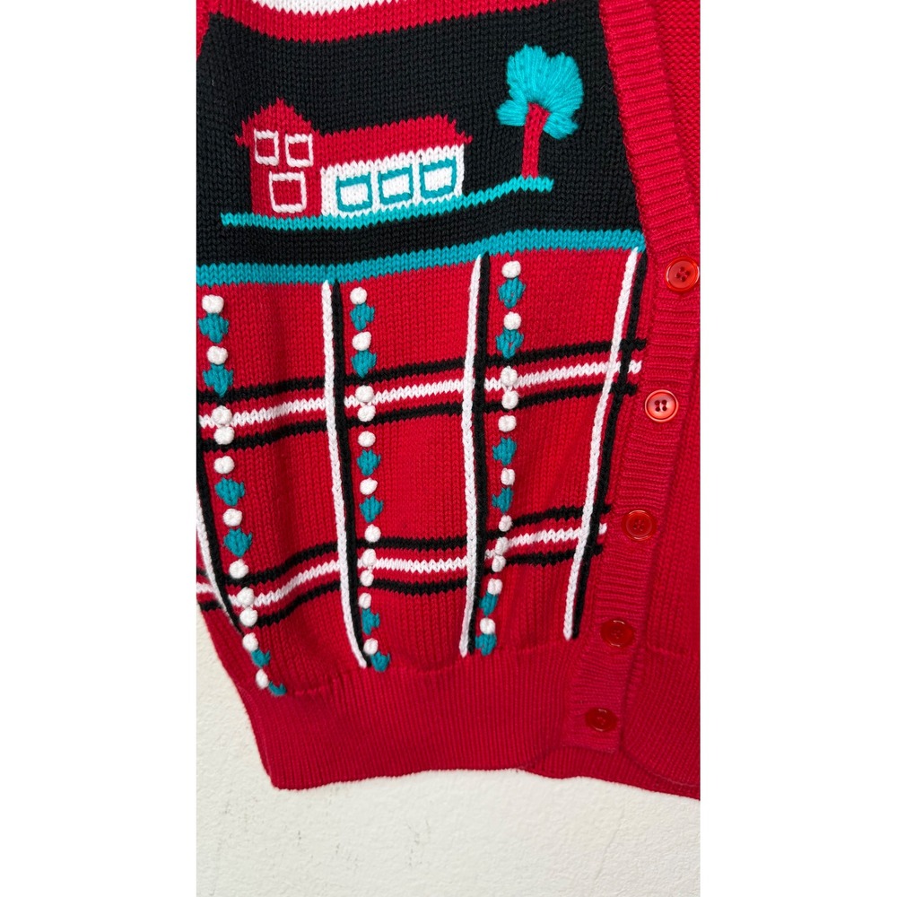 Vintage Koret Sweater Vest Women L Red Cottagecore Argyle Novelty Knit Button - Picture 13 of 14